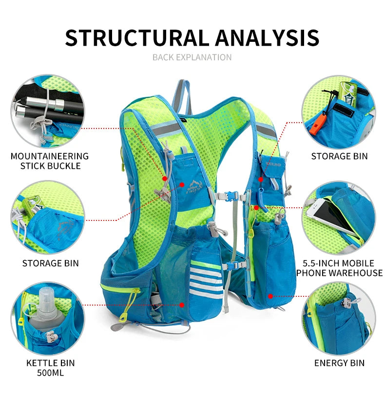 8L Hydration Vest Backpack – Running, Cycling, Hiking with 1.5L Bladder & 2x500ml Bottles